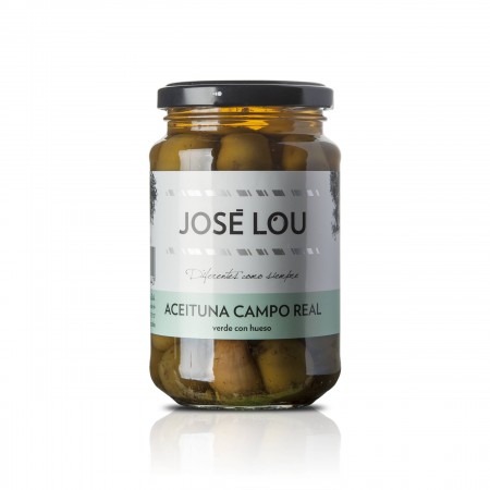 Grüne Cacereña Oliven Campo Real - mit mediterranen Kräutern und Knoblauch - 200g - Aceitunas José Lou