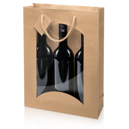 3er - Geschenktragetasche mit Fenster - Kraftpapier