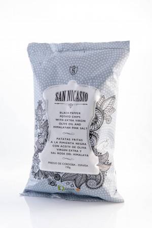 San Nicasio Kartoffelchips mit nativem Olivenöl Extra, schwarzem Pfeffer und Himalaya Salz - 150g