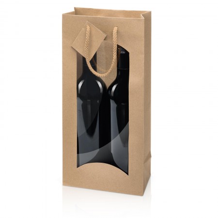 2er - Geschenktragetasche mit Fenster - Kraftpapier