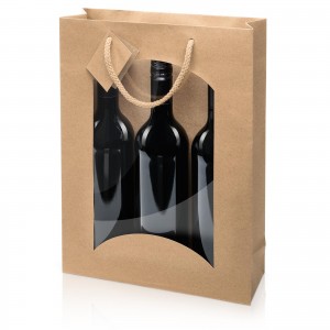 3er - Geschenktragetasche mit Fenster - Kraftpapier