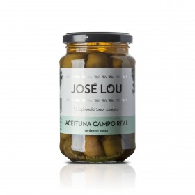 Grüne Cacereña Oliven Campo Real - mit mediterranen Kräutern und Knoblauch - 200g - Aceitunas José Lou